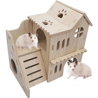 Large Hamster House Double-decker Gerbil Hut With Ladder Large Wooden Small Animals Pets Exploring Toys For Chinchilla