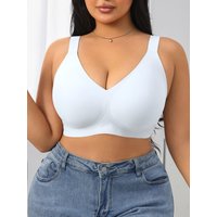 Plus-size seamless jelly gel solid color full-coverage non-spill bra, comfortable high-elasticity wireless underwear in extra-la