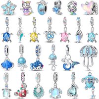 Hot Sale 925 Sterling Silver Colorful Fishtail Beads & Conch Dangle Charm Fits Boutique Bracelet Ocean Series Pendant Gifts