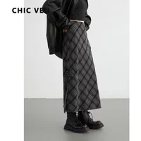 CHIC VEN Women Long Skirt Casual New Sweet Cool Style High Waist Slit Plaid Half Skirt Straight Tube Skirts Spring Autumn 2024