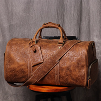 LUOKIR Vintage Embossed Leather Tote Bag Large Capacity Genuine Leather Short-Term Travel Bag for Clothing and Luggage Gym Bag