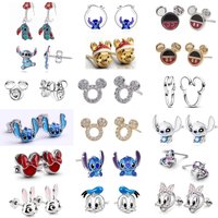 Fashionable 925 Silver Cute Rabbit Duck Teddy Bear Cartoon Earrings Suitable for Women's Holiday Exquisite Jewelry Gifts