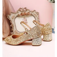 Chaussures pour filles, sandales à talons hauts pour enfants, paillettes, cristaux, boucle tendance, chaussures de danse pour princesses, chaussures de performance pour étudiantes, chaussures en cuir