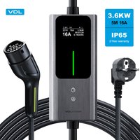Chargeur pour voiture électrique, chargeur EV de 3,6 kW de type 2, courant réglable 6/8/10/13/16 A, câble de recharge de 5 m avec prise Schuko européenne, borne de recharge monophasée IP65