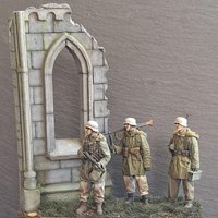 1/35 Scale Die-Cast Resin Figure Model Kit German Infantry Squad 3 Figures (No Background) Unassembled and Unpainted