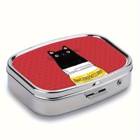 Cute Black Cat Cartoon Pill Box - Compact 2-Compartment Medicine Organizer, Portable for Travel & Purse, Unique Gift Idea
