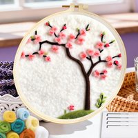 CHENISTORY Flower Wool Felt Painting Crafts Diy Kits Flower Diy Needle Felting Kit Home Wall Art Decor Embroidery Starter Kit