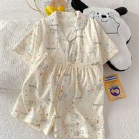Summer Pajamas for Women, Thin Style with Polka Dots and Puppy Pattern, Short-Sleeved Shorts, Sweet and Cute, Can Be Worn Outside in Summer, Two-Piece Home Wear Set