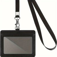 1 pc Horizontal ID badge holder with reinforced ID lanyard and upgraded nylon rope - for office, school and event use