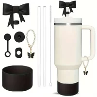 9pcs Spill Proof Stopper Set for Stanley Cup Silicone Boot Charm Chain Straw and Brush 10mm Straw Cover Cap Butterfly Chain