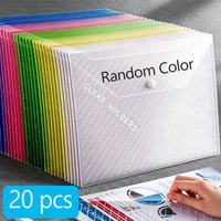 20-Pack A4 Transparent File Folders - Mixed Colors & White with Button-Seal Closure for Office & School Supplies
