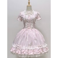 Haruhime Momoko - Cotton Old School Lolita Skirt with Tiered Back Overlay by Rose And Neverland PRE ORDER / 45 days
