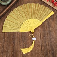 Elegant Plastic Gold Powder Fan Tassels Chinese Style Folding Fan Colorful Handheld Fan Home Decoration