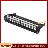 10" 1U Empty Blank Patch Panel 12 Port Rack Mount Management Support For RJ45 RJ11 RJ12 Keystone Jack Installation Cat5e Cat6A
