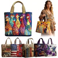 Fashion Vintage Quilted Tote Bag 3D Printed Patterns Large Capacity Travel Handbag Lightweight Cotton Canvas Bag Women Accessory
