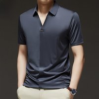 Summer Men's Ice Silk Short Sleeve Shirt Mid-Year Slim Fit Casual Thin Half Sleeve Elastic Body Tee Polyester Fiber