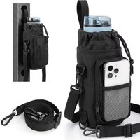 Magnetic Adsorption Water Bottle Holder, Durable Adjustable Strap Gym Outdoor Sling Bag Multi-Pocket Fits 10-46oz Bottles for Me