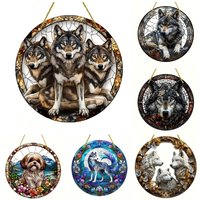 Snow Wolf Suncatcher, Round Acrylic Stained Glass Window Hanging for Office, Garden, Club, Man Cave and Spooky Home Decor