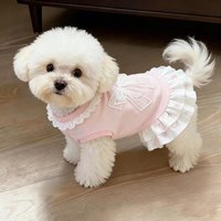 Pink Lace Dog Dress with Bow, Cute Ruffle Summer Pet Outfit for Small Pets