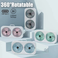 Dual Head USB Fan 360° Rotatable Wall Mount Freestanding Design Rechargeable Fan for Office Bedroom Outdoor Camping Portable
