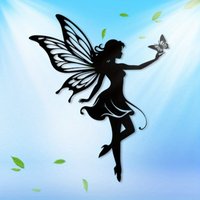 Whimsical Fairy Garden Metal Wall Art 2D Flat Iron Design, Christmas Gift for Garden Lovers, Wall Decor for Office Space