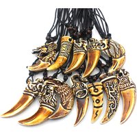 12pcs/Lot Mixed Cool Imitation Bone Carved Dragon Totem Shark/Wolf Tooth Pendant Necklace Elphant Amulet Jewelry Wholesale