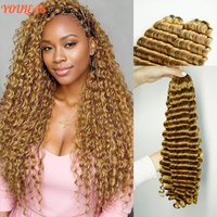Honey Blonde Coloed Deep Wave Feather Knotless Pre-Separated Crochet Braid Hair Extensions Real Human Hair 1/2/4 Bundles