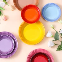 French gradual change front plate round Western ceramic plate household Nordic rainbow color plate