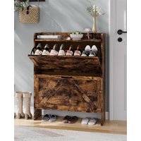 Shoe Storage Cabinet with 2 Folding Drawers, Narrow Shoe Cabinet with Adjustable Shelves, Slim Entrance Shoe Cabinet- Space Saving Design,Capacity 12-16 Pairs for Hallway, Closet, Foyer, Retro Color