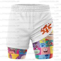 Potdemiel Brand Animated SpongeBob SquarePants Character Theme Fashion Summer 2-in-1 Sports Shorts New Family Matching