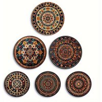 6Pcs Boho Mandala Wooden Wall Decor with Nano Tape, Round Tribal Wall Art