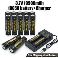 18650 Rechargeable Lithium Battery 3.7V 19900mAh 100% New Battery + 201 Charger For Flashlight Torch