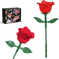 Red Rose Building Block Bouquet with Gradient Petals, for Tabletop Display DIY Decor (30 PCS)