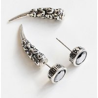 Original Jewelry Vintage Wolf Tooth Skull Design 925 Silver Needle Men`s Stud Earrings For Man Anti Allergy Halloween Gifts
