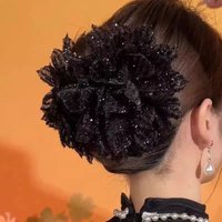Elegant Mesh Flower Hair Claw Clip Strong Hold Nonslip Clip for Thick Thin Hair Ponytail Updo Styling Women Girls Holiday Use