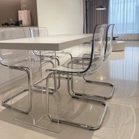PC Dining Chair Transparent Nordic Armchair Retro Crystal Seat Modern Curved Backrest Stool for Kitchen or Café Use