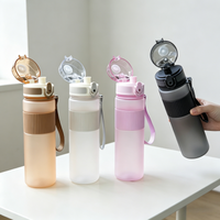Plastic Water Bottle 500ml Leakproof Flip Top Sport Bottle with Lanyard, Portable for Gym, Travel, Outdoor, School,5 Colors Avai