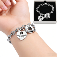 HOT SKZOO STRAY KIDS Fashion Versatile Stainless Steel Peach Heart Hang Bracelet Titanium Steel 'Day' Buckle Bracelet Fan Gift