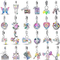Original 925 Sterling Silver Charms Colorful Series Butterfly Spinning Windmill Love Heart Gift Fit Bracelet DIY Jewelry Women