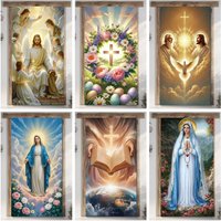 Easter Jesus, Our Lady of Mary Religious Theme Door Frame Backdrop, Jesus Cross Door Frame Party Decoration Photography Backdrop