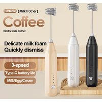 Electric Milk Frother, Egg Beater, Dual Stick Rechargeable Coffee Stirrer, 3-Speed Jam Maker, Cream Mixer, Kitchen Blender