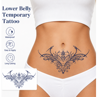 Disposable Tattoo Sticker, Temporary Tattoo for Lower Belly, Waterproof Long Lasting Easy Apply Body Art for Women, Blue Floral