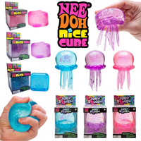 NeeDoh Jellyfish & Nice Cube Squish Toy Set, Soft Jelly Squeeze Fidget Toy, Sensory Stress Relief Gift for Kids Adults