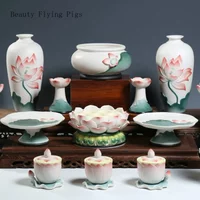 1PCS Ceramic Lotus Buddha Utensils Household Offerings Incense Burners Vases Cups Plates Feng Shui Ornaments