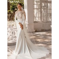 Modest O-neck Long Sleeve Wedding Dress Sparkly Sequins Beads Bride Robe Elegant Mermaid Bridal Gown Customized Robe De Mariée
