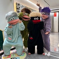Hooded Kawaii Fleece One Piece Pajamas Cute Cartoon Couple Cosplay Costume Men Anime Long Sleeves Home Sleepwear Outerwear Women