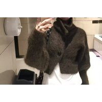 Casual Knitted Lapel Sweater Cardigan Turtleneck Jacket Short Loose Top