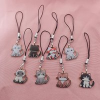 7pcs Different Mobile Phone Pendant Cute Cat Pendant Cartoon Mobile Phone Rope Bag USB Disk Pendant