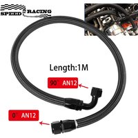 1M AN12 12AN Black Braided Oil Fuel Fittings Hose End 0+90 Degree Oil Adaptor Kit Oil Fuel Hose Line