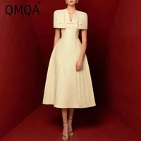 QMQA Fashion Women's Solid Slimming Spliced Shawl Dresses V Neck Sleeveless Tunic Elegant Dress Female Clothing 2026 New QM1103